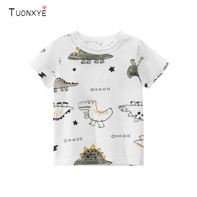

TUONXYE Cute Boys Short Sleeve T-shirt Cartoon Dinosaur Pattern Cotton Casual Knitting Soft Breathable Children's Top Clothes