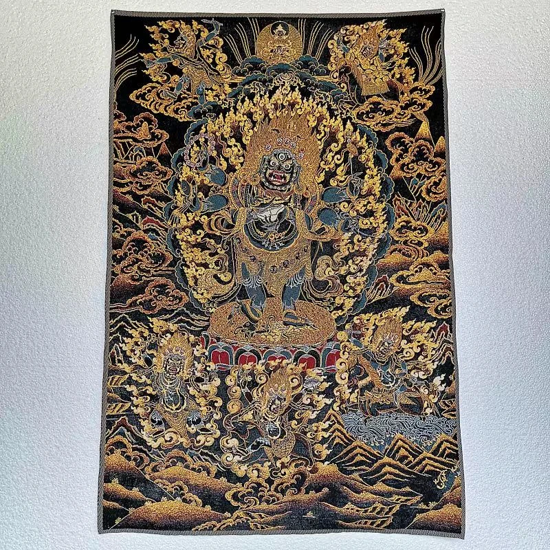 

Tibetan Buddha Thangka, embroidered brocade painting, Six-arm Mahagala, exquisite home decoration, auspicious