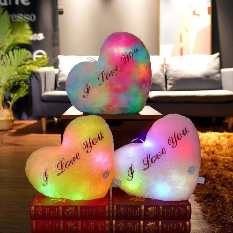 Hot Selling Valentines Day Gift I Love You Heart Shape Luminous Pillow Creative Stars Glowing Toy LED Light Plush Toys Kids Doll