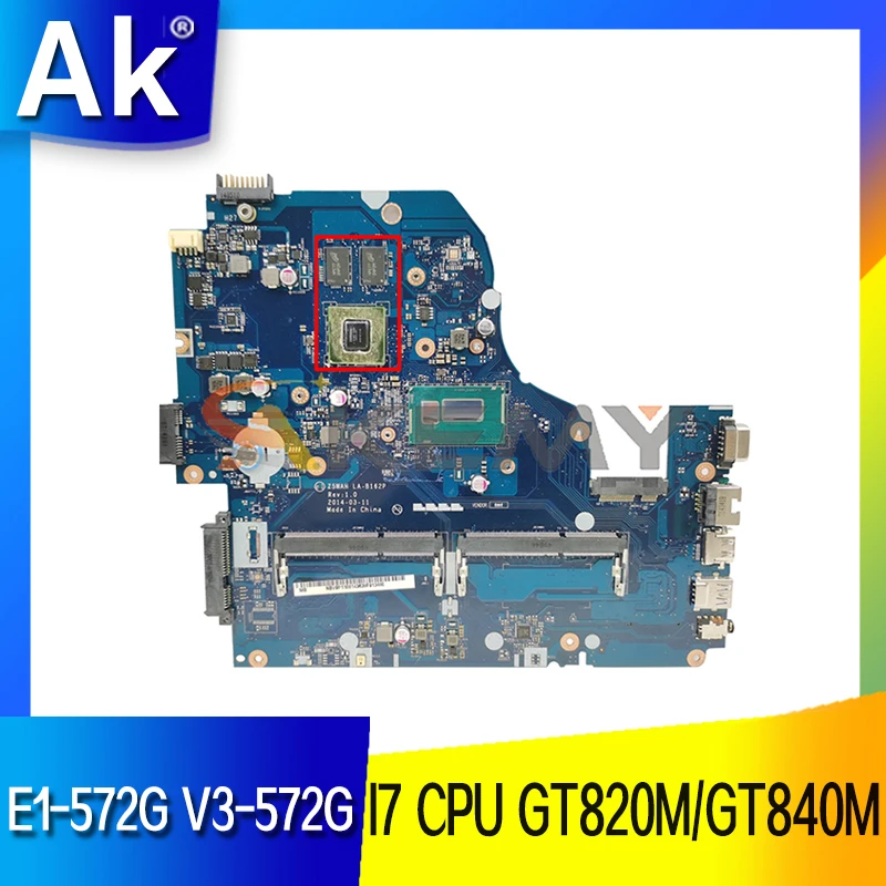 NBMRF11002 MainBoard For Acer ASPIRE E1-572G V3-572G E5-571G Laptop Motherboard Z5WAH LA-B162P W/ I7 CPU GT820M/GT840M 100% Test best cheap motherboard for gaming pc