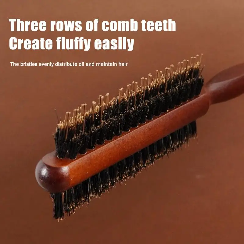 Spazzola per capelli professionale con pettine a denti fini, manico in legno, pettine per massaggio del cuoio capelluto, per parrucche di capelli veri, strumento per lo styling. - immagine 3
