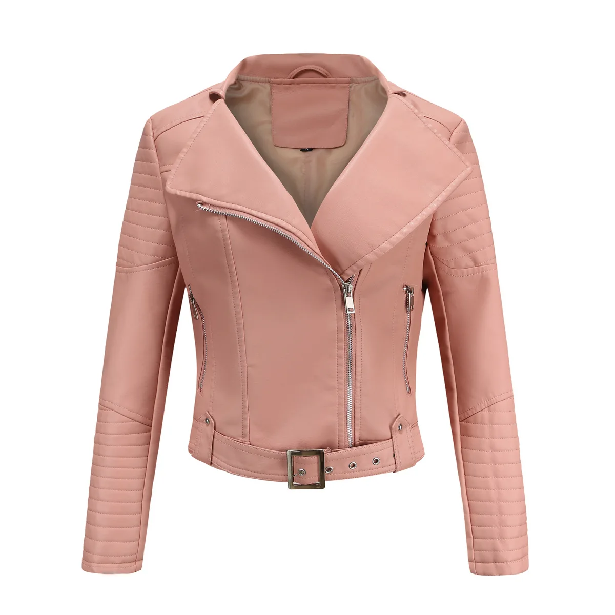 

Brand Street Fashion 2024 For Autumn Winter New PU Women's Casual Black Jacket Fit Zipper Belt Locomotive Short Coat Plus Size