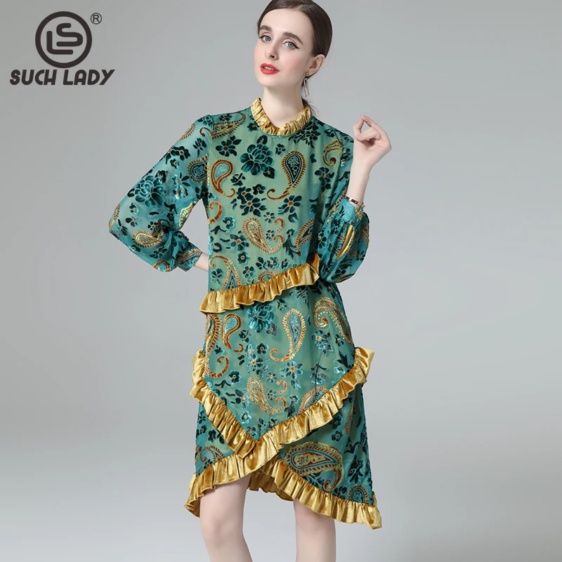 

Women's Runway Dresses Ruffled Collar 3/4 Sleeves Printed Ruffles Asymmetrical Elegant Fashion Casual Dress Vestidos