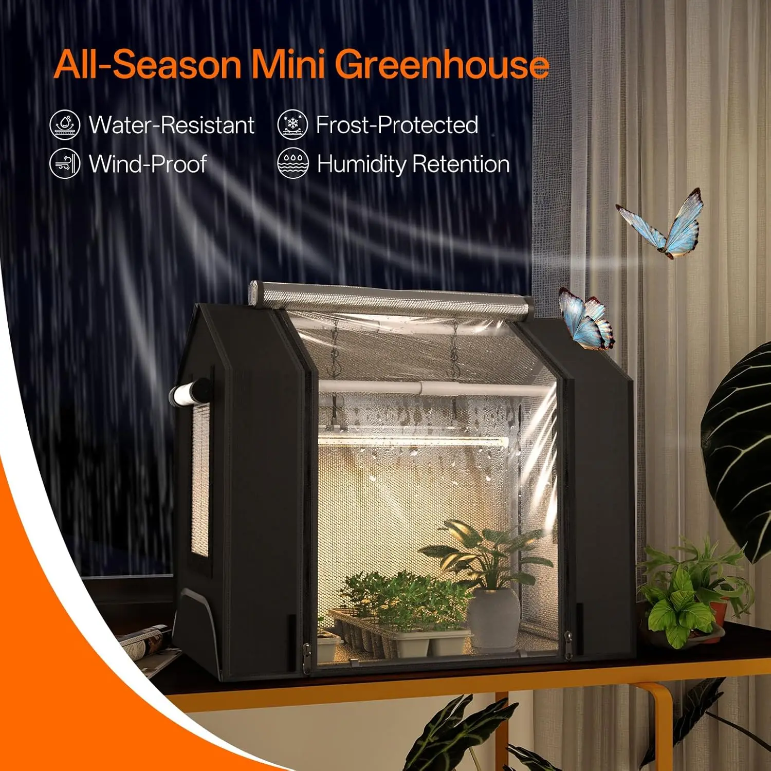 Seed starting seedlings inside mini grow tent