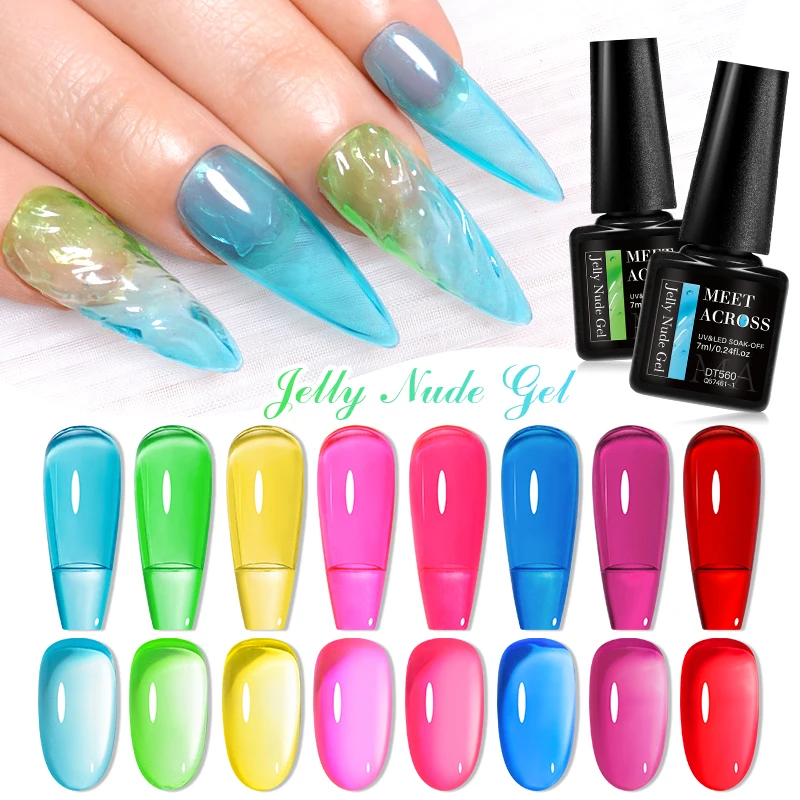 MEET ACROSS 7ml Jelly Glass Gel Nail Polish Semi-transparent Sea