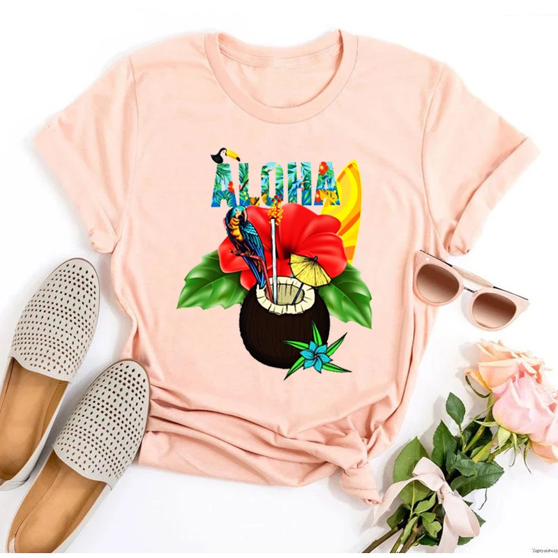 

Aloha Clothing Women Aloha Graphic Tees Harajuku Funny Gnomes Vintage Tops for Women Beach Style Women Black Top L