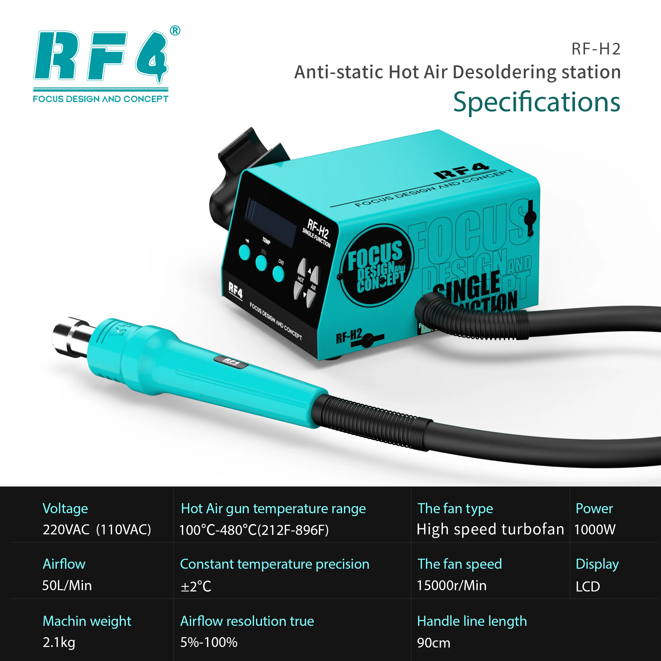 RF4 RF-H2 1000W Fast Desoldering Hot Air Gun Soldering Station