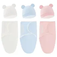 0-3Months Newborn Baby Sleeping Bag With Hat Set Adjustable Baby Swaddle Blanket Summer Thin Breathable Soft Cotton Boys Girls 2