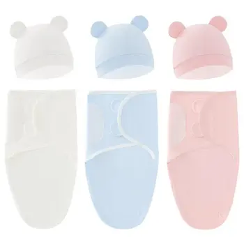 0-3Months Newborn Baby Sleeping Bag With Hat Set Adjustable Baby Swaddle Blanket Summer Thin Breathable Soft Cotton Boys Girls 2