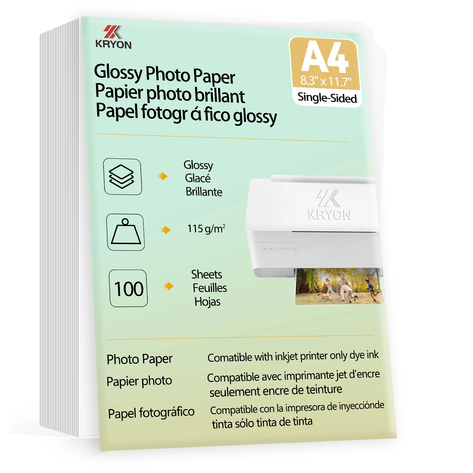 115 GSM A4 100 Sheets Single Side Glossy Photo Print Inkjet 8.3 X 11.7" Letter Size DIY Chip Bag Party Fa