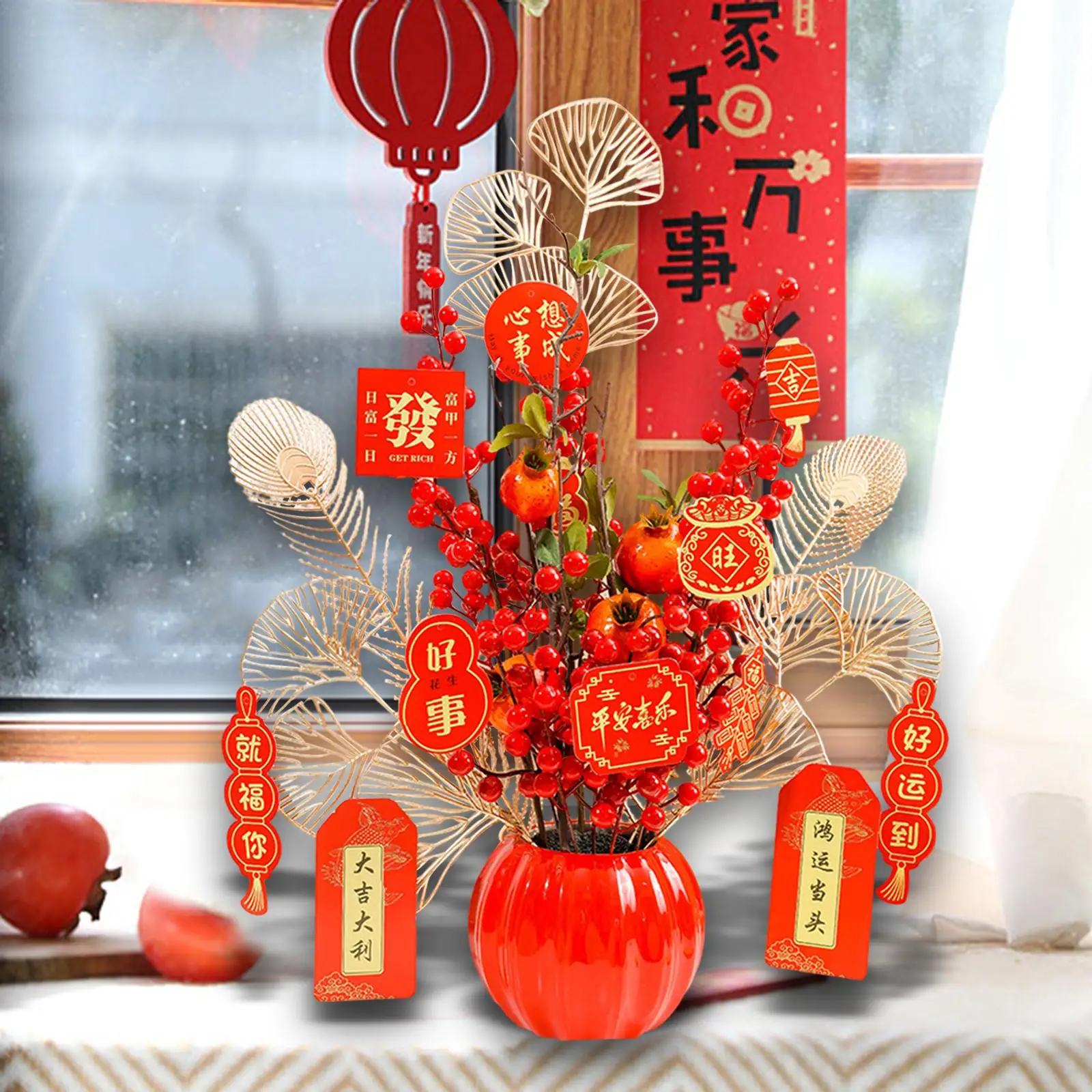 Desktop Simulation Flower Decorations for Dining Rooms, Tables, Counters, Fireplace New Year Ornament Artificial Floral Pot