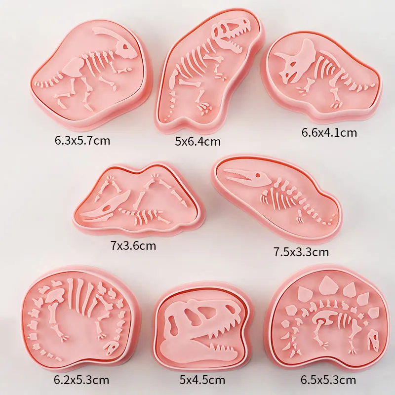 8 Pcs/set Dinosaur fossil Cookie Cutters cookie cutter baking mold cookie mould Plastic 3D Cartoon Pressable Biscuit Mold Cookie Stamp Kitchen Baking Pastry Bakeware