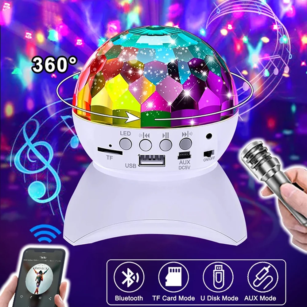 LED Stage Light Wireless Bluetooth Speaker RGB Rotating Disco DJ Lamp Christmas Birthday Party Lights Decorations Ball Projector