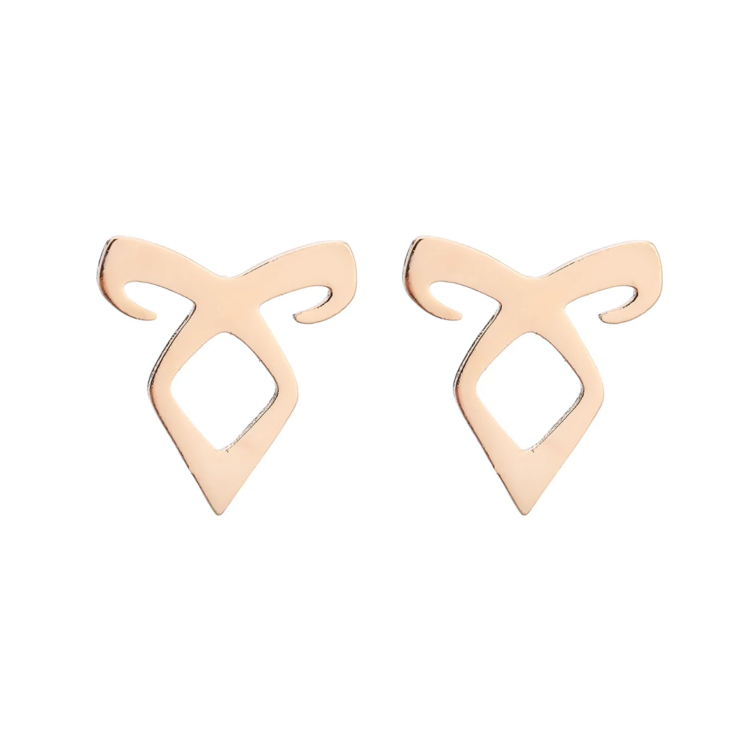 QIAMNI Stainless Steel Minimalist Geometric Parabatai Runes Stud Earrings Fashion Shadowhunters Angelic Power Jewelry Gift Charm 2