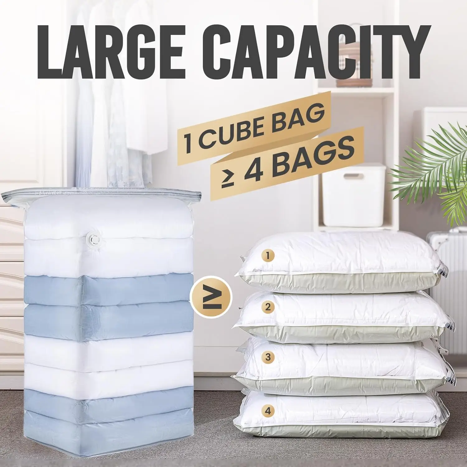 12 Pack Vacuum Storage Bags Space Saver, Jumbo Cube 31x40x15 Inch, Extra Large Vacuum Seale Bags for Comforters Blankets, Beddin 3