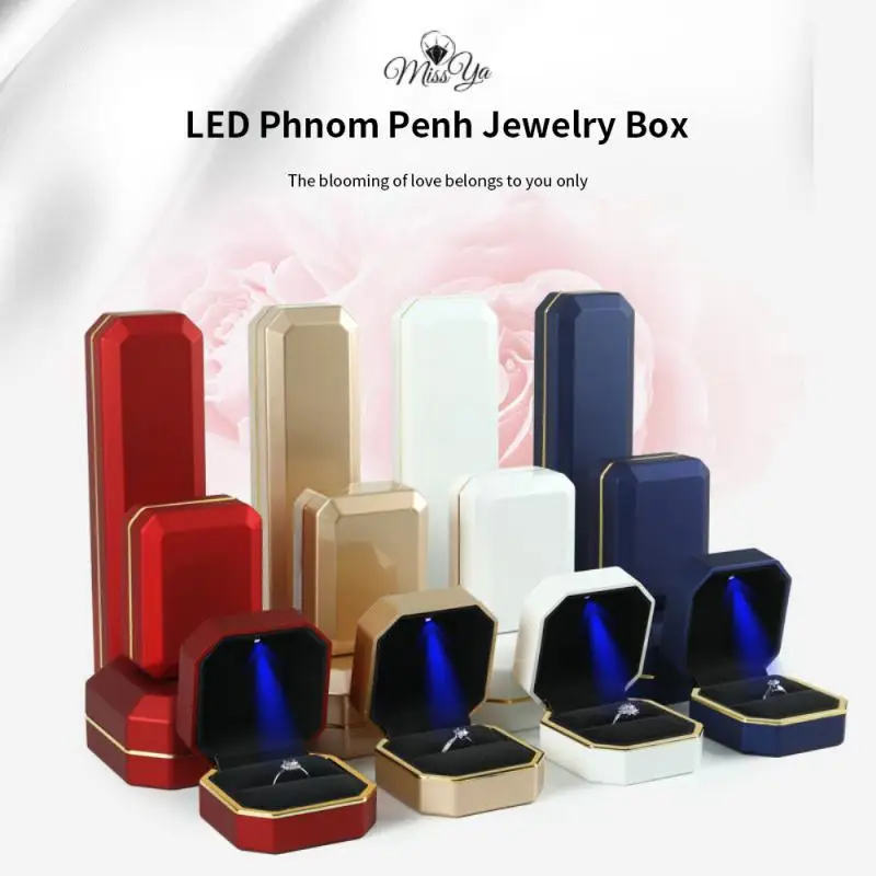 LED 라이트 링 박스, 마모 및 찢어짐으로부터 쥬얼리 청소가 용이 다크 그린 가죽 펜던트 팔찌 상자, 보석 상자