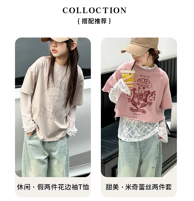 جينز كاجوال متوسط إلى كبير للأطفال ، سراويل أنيقة للفتيات ، طراز جديد ، الربيع والخريف ،