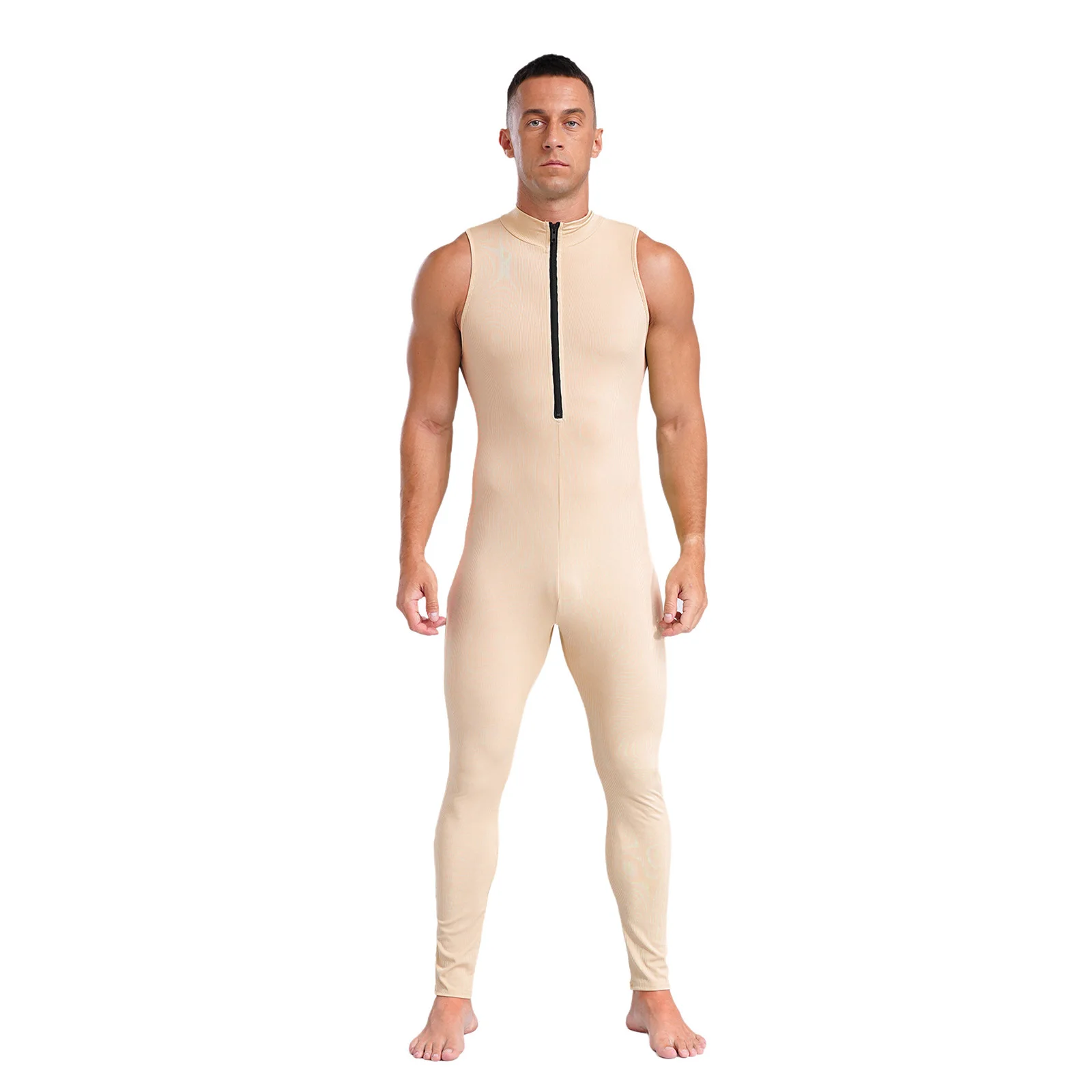 Mens Yoga Athletic Striped Bodysuit Rompers Stretchy Soft Wear Sleeveless Front Zipper Bodycon Jumpsuit for Bodybuilding Fitness 3