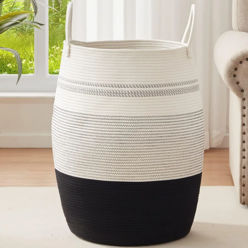 

OIAHOMY Laundry Hamper Woven Rope Large Clothes Hamper 25.6" Height Tall Laundry Basket with Extended Handles