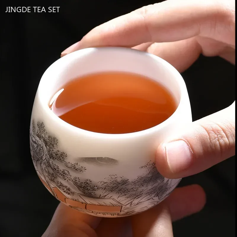 90/110ml Hand-painted Ceramic Tea Cup High Quality White Porcelain Teacups Handmade Portable Tea Bowl Exquisite Tea Accessories