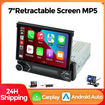 Reproductor MP5 Universal inalámbrico para coche, 1Din, 7 ", IPS, pantalla retráctil, enlace de espejo, vídeo, USB, TF, Bluetooth, navegación GPS, Radio FM 1