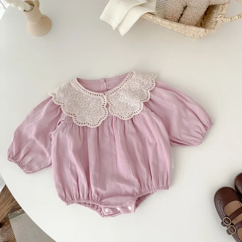 

Autumn Ins style baby clothes lace turn-down collar long sleeve bodysuits for infant girls one piece