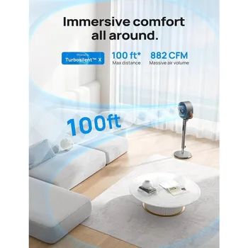 Dreo Pedestal Fan with Remote, PolyFan 513S, 43'' Quiet Standing Fan for Home Bedroom, 120°+105° Smart Oscillating Floor Fans 2