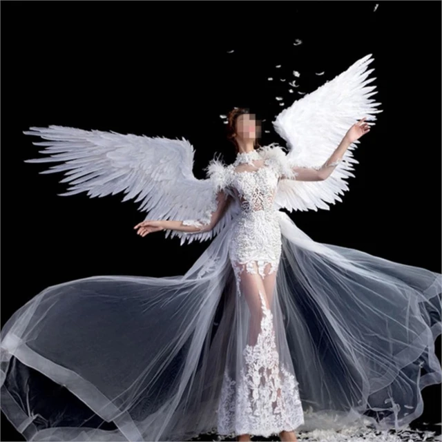 Adults Sexy Gold Dress Feather Angel wings Bar Show Costume Children' Cute  Fairy Wings+Dress Nice Photography Props - AliExpress