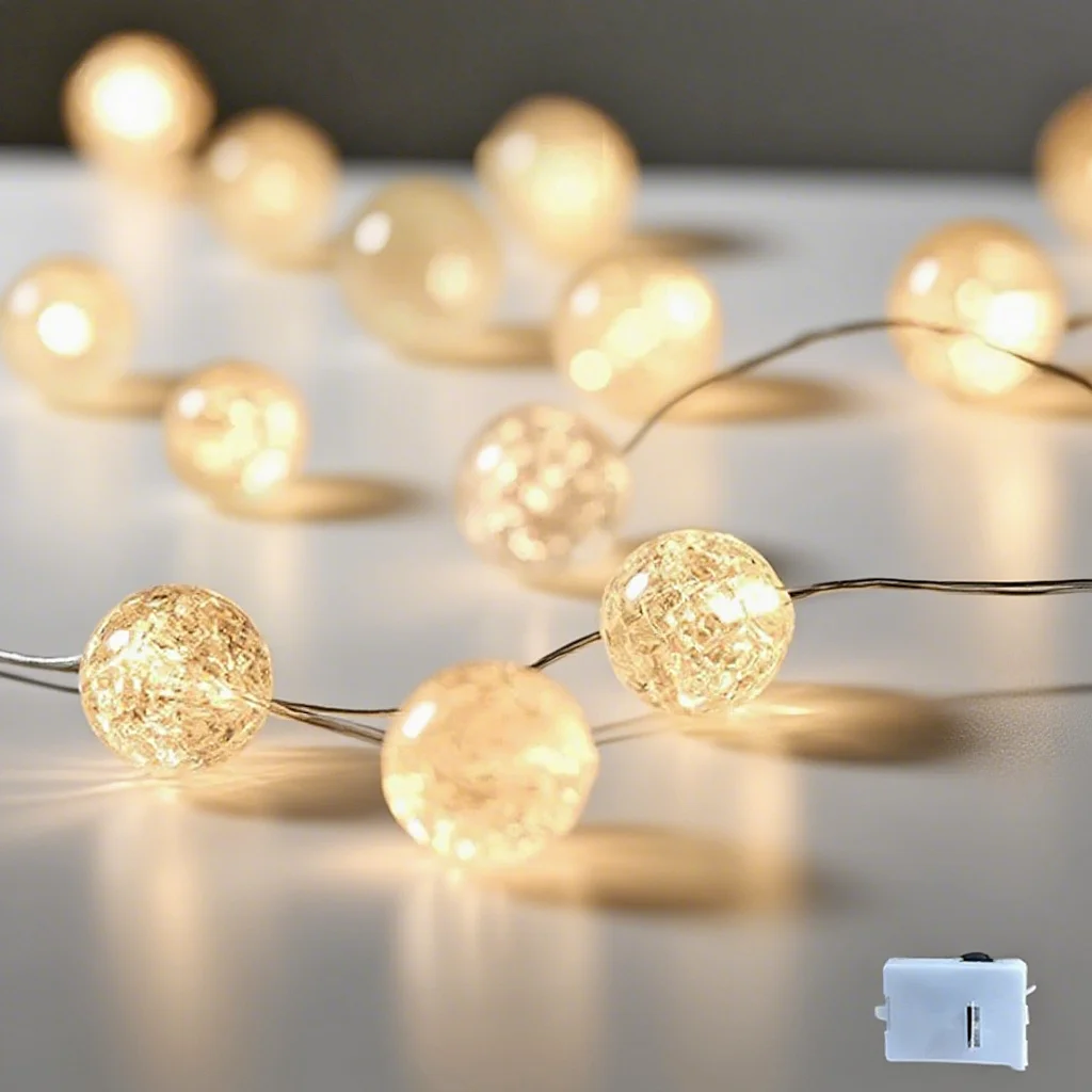 Battery-Powered Crackle Ball LED String Lights - Outdoor Garden & Event Decoration