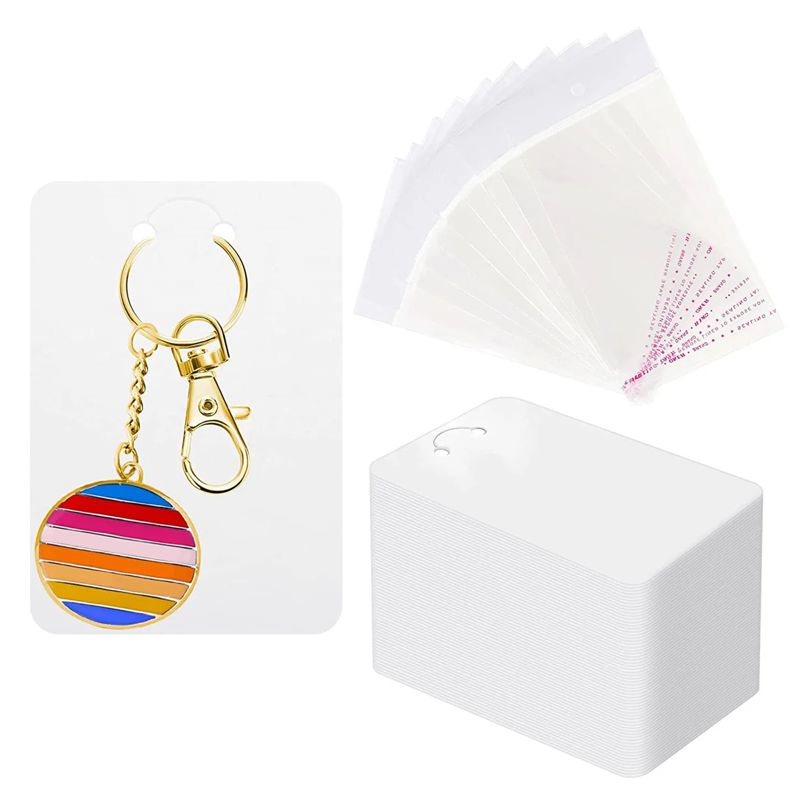 

Keychain Display Cards With Self Sealing Bags For Cards Jewelry Packaging