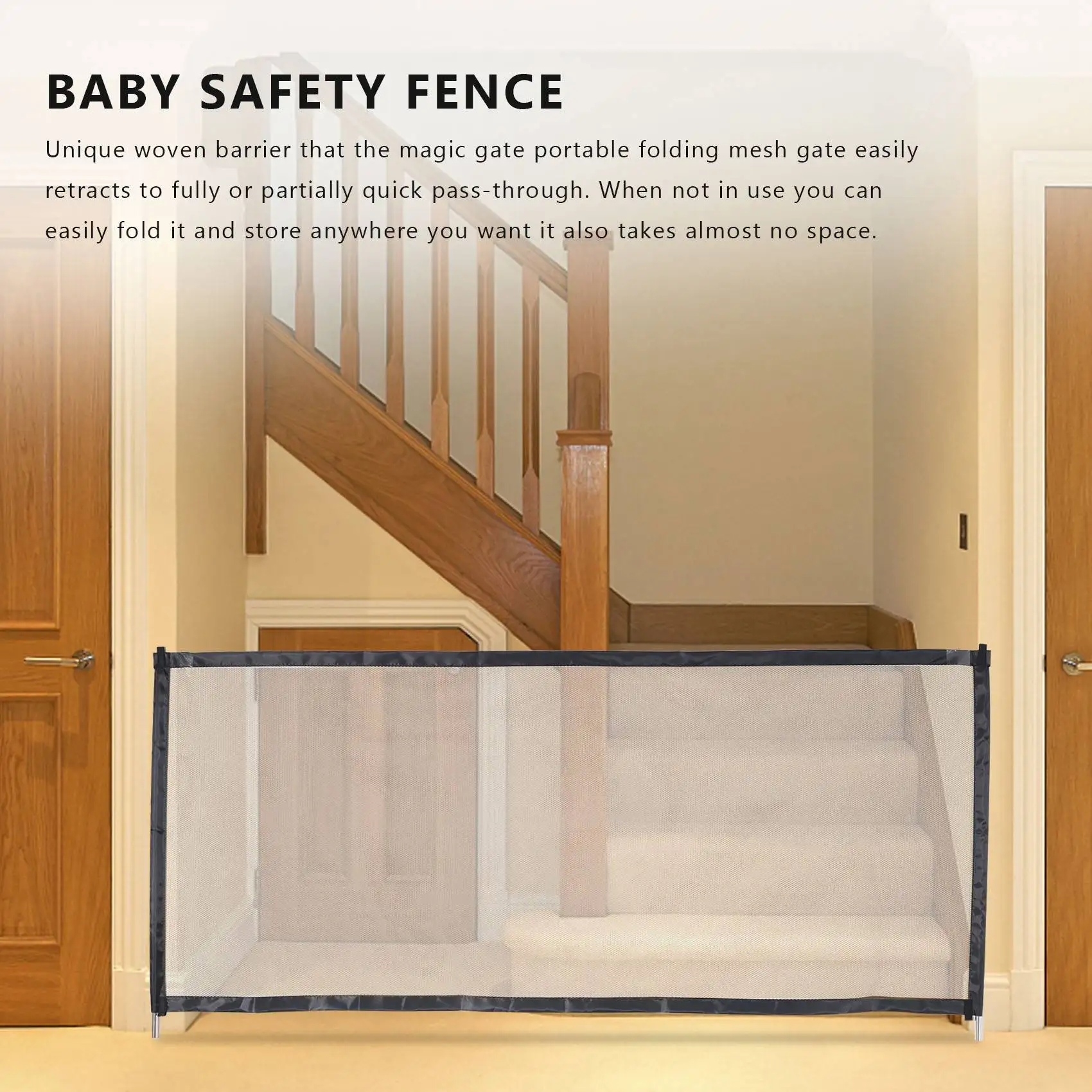 Magic Gate Portable Folding Mesh Baby Safety Fencing Gate Protection Indoor and Outdoor Safe Guard for Kids and Pets