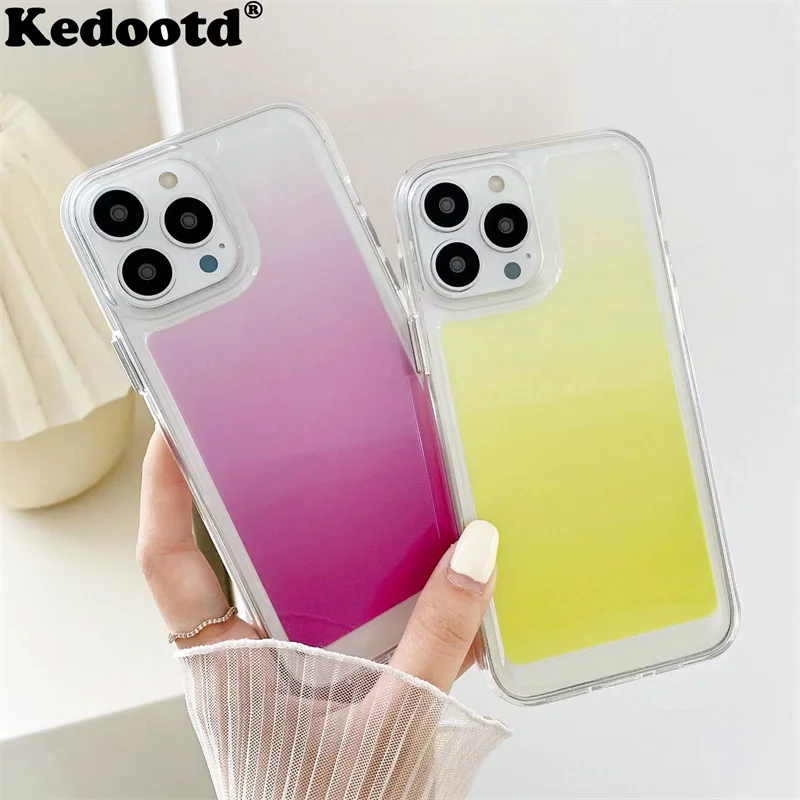 Transparent Gradient Soft Tpu Frame Case For Iphone 13 12 11 Pro Max Promax Shockproof Bumper Hard Acrylic Neon Back Cover Capa