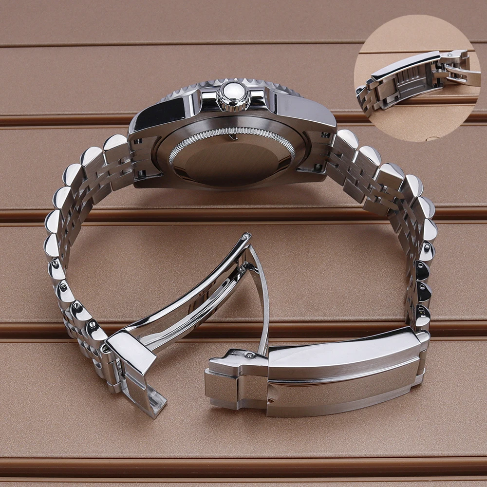 Silber 40 mm 20ATM Taucheruhrengehäuse Armband Saphirglas für SUB NH35 NH36 GMT NH34 Eta 2824 Miyota 8215 Uhrwerk Schiebeschnalle – Detail 6