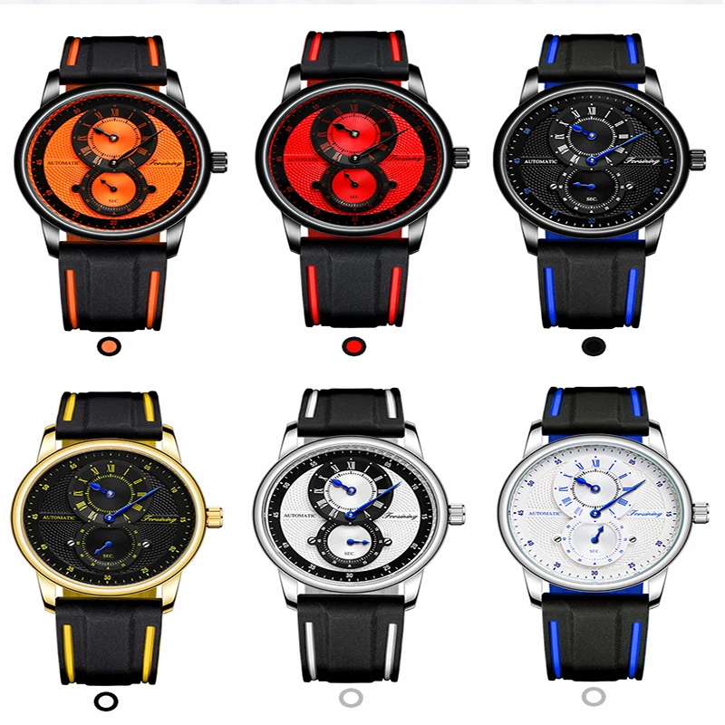 Forsining Orologio da polso automatico da uomo di lusso bianco blu Orologio meccanico impermeabile trasparente Orologio sportivo da uomo con cinturino in silicone_voghion.com