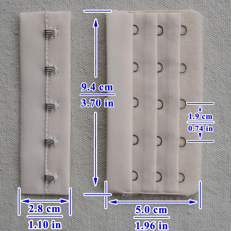 5 Haken mit einer Breite von 94mm, eingenähte Verschlüsse mit BH-Haken und Ösen-BH-Riemen, Metall beschläge mit Ersatz verschluss, Accessoires für Damen unterwäsche