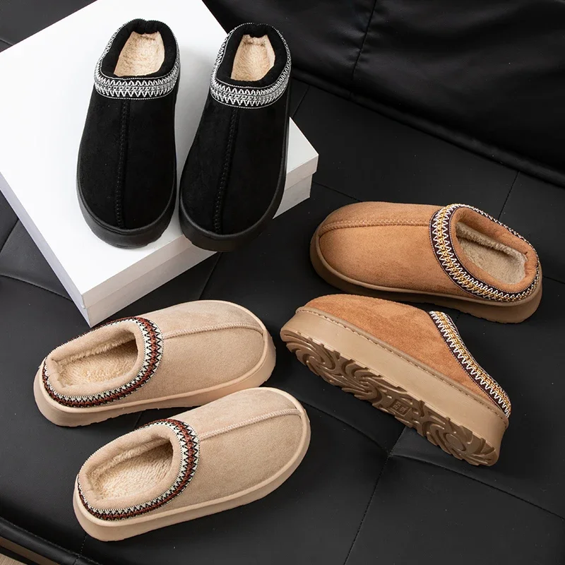 Slippers cotton home cotton shoes winter couples thick soled home solid color warm cotton slippers with velvet non-slip 2