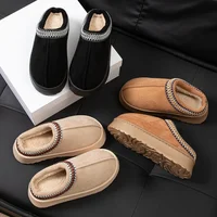 Slippers cotton home cotton shoes winter couples thick soled home solid color warm cotton slippers with velvet non-slip 2