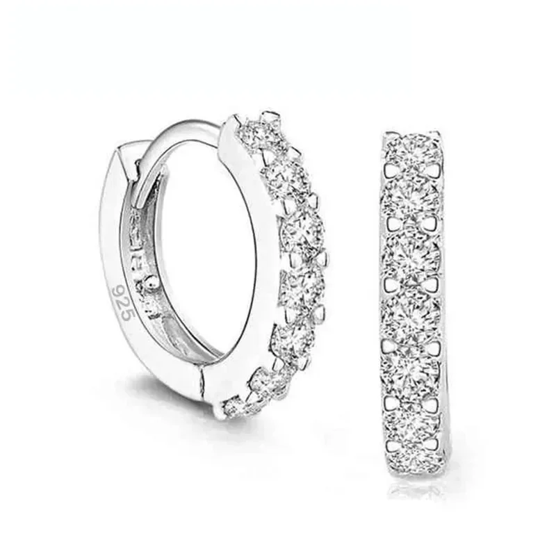 925 Silver Plated Hoop Earrings For Women - Rhinestone Crystal Luxury Jewelry Set Romantic Gift Stylish Elegant Earrings