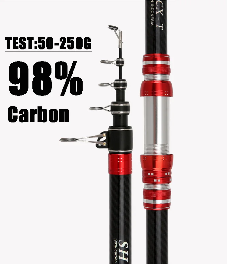 4.5M Canne à Pêche Télescopique en Carbone, Lancer Surfcasting, Puissance Spinning Voyage Surf