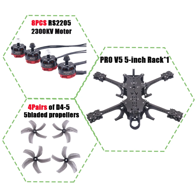 รูปสินค้า ชุดโครงโดรนคาร์บอน 5 นิ้ว สำหรับแข่งขัน FPV
