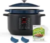 10-in-1 Slow Cooker 6 qt Blue, Electric Dutch Oven, Croc Pot 6 Quart, Slow Cook, Sear/Sauté, Nonstick, Enameled Cast Iron with S 1