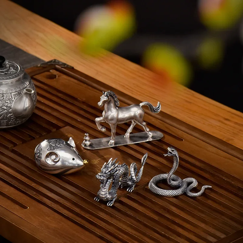 Twelve Zodiac Tea Pet Sterling Silver 999 Tea Table Decoration Pieces Boutique Can Be Soaked and Raised Collectible Play