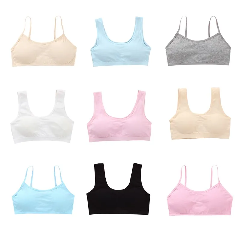 

Solid Color Cotton Spandex Teen Bra Girl Vest 8-18 Years Adolescente Kids Underwear Training with Chest Pad cute tops