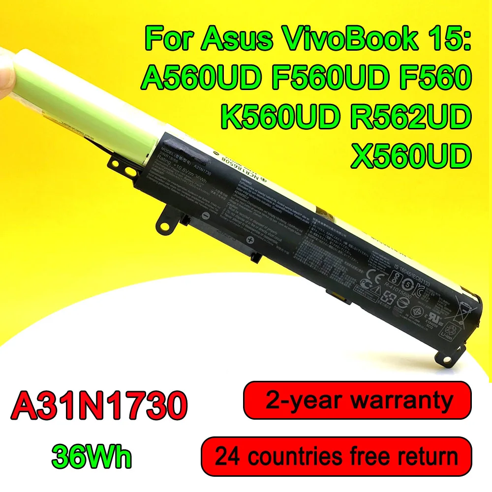 

Новинка A31N1730 Аккумулятор для ноутбука Asus VivoBook 15 A560UD F560UD F560 K560UD R562UD X560UD 0B110-00550100 3INR19/66 10,8 V 36Wh
