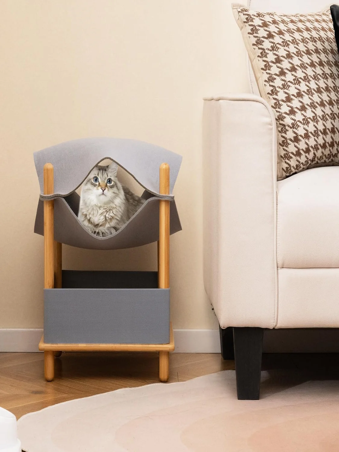 Cat House 2 Levels Bamboo, Raised Cat Bed with Storage Space, Hammock or Cat Cave, Cat Furniture, Cats, Pets, Indoor – Detail 1