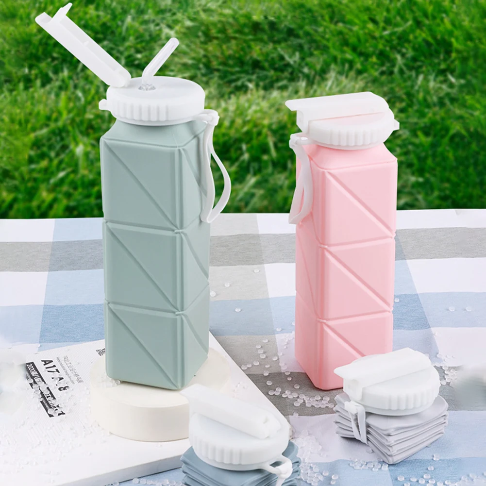 빨대 있는 접이식 실리콘 물병, 누출 방지 스포츠 물병, BPA 프리, 캠핑 하이킹 달리기용 물병, 620ml