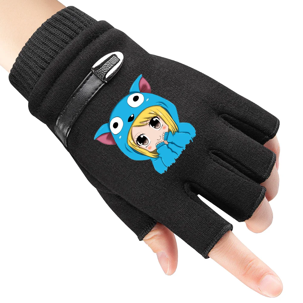 Anime Fairy Tail Winter Knitting Gloves Boy Girl Cartoon Warm Outdoor Bicycle