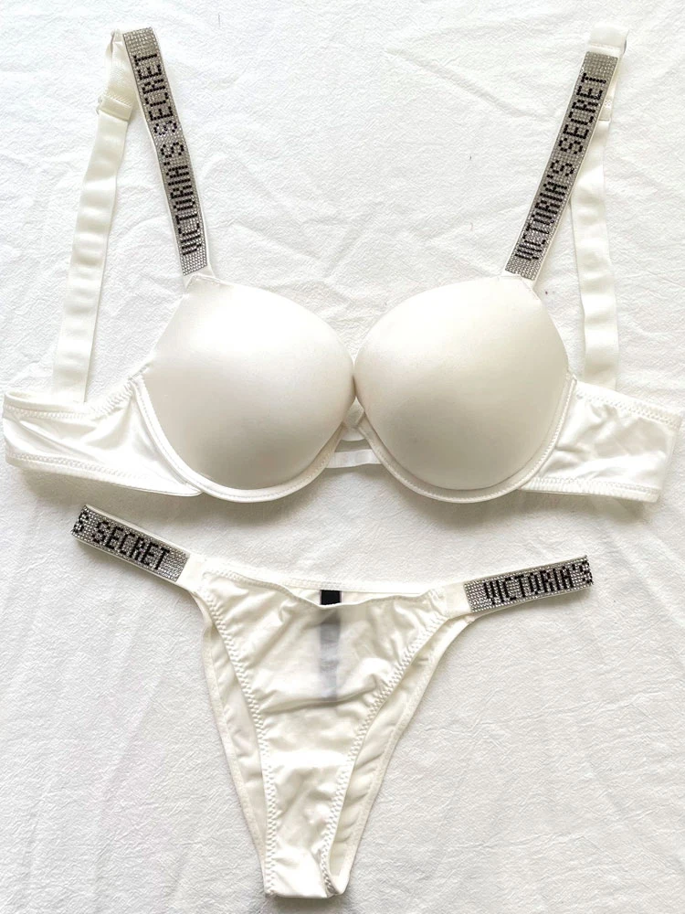 Sexy Lace Lingerie For Women Plus Size Luxury Rhinestone victoria Bra Brief Two Piece Push Up Underwear Women Set Lenceria mujer