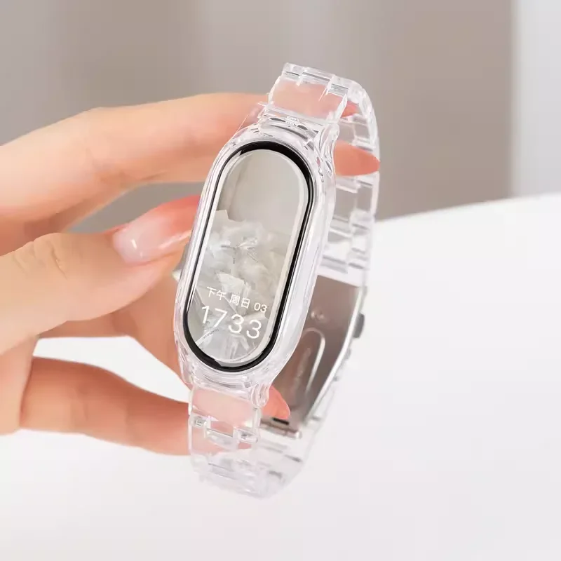 Color Collision Resin Watch Strap with Transparent Protective Cover Wristband