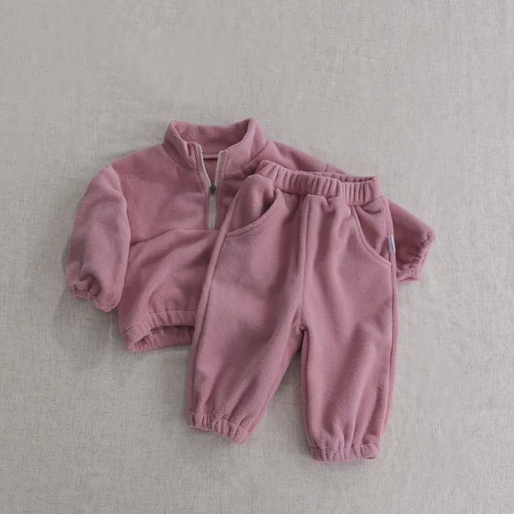 MILANCEL Autumn Baby Fleece Sports Suit - 2-Piece Solid Color Hoodie Set